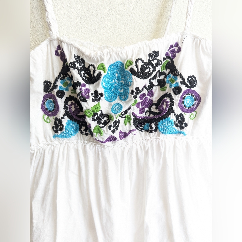 Iz Byer White Blouse with Colorful Embroidery